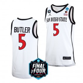 2023 NCAA Final Four Lamont Butler San Diego State Aztecs #5 White Mens Basketball Jersey